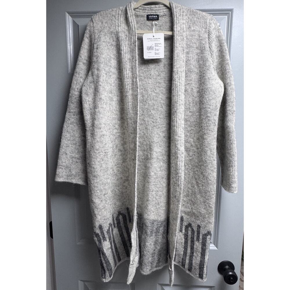 Icewear Iceland Women's Size LG Wool Angora LONG Gray Cardigan Sweater NEW!